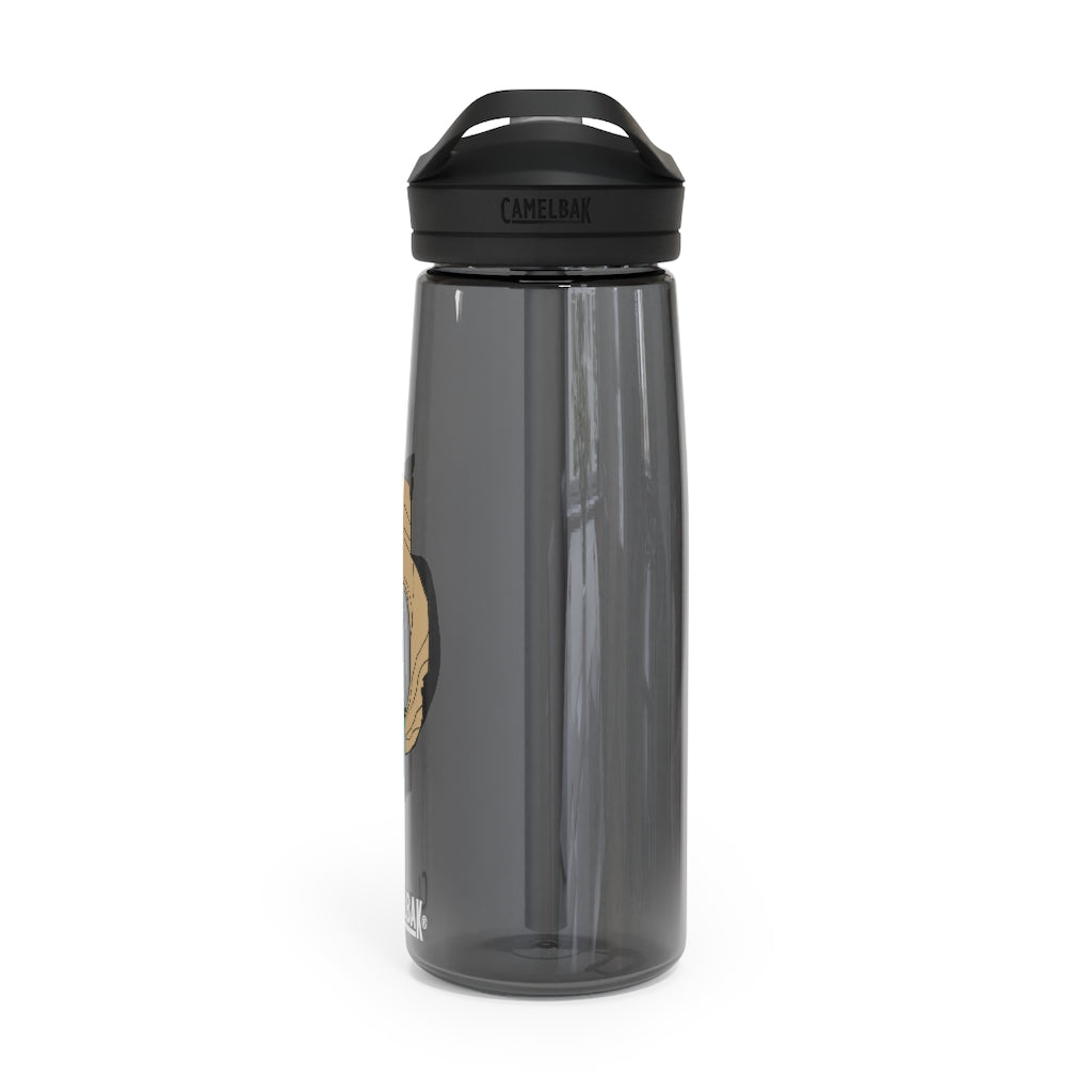 CamelBak Eddy® Water Bottle in Rock with Water design, available in 20oz and 25oz sizes, featuring a spill-proof biting valve and easy-carry handle.